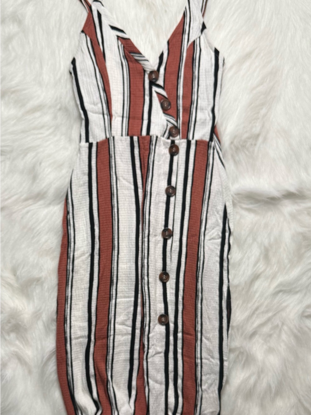 Love Tree Rust, White & Black Striped Midi Dress